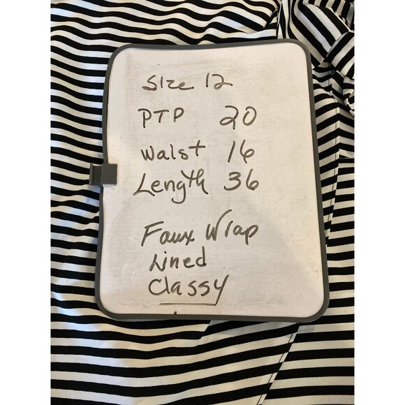 Worthington Dress Faux Wrap Size 12 Black White Stripes Fitted Lined Sleeveless - Picture 11 of 11